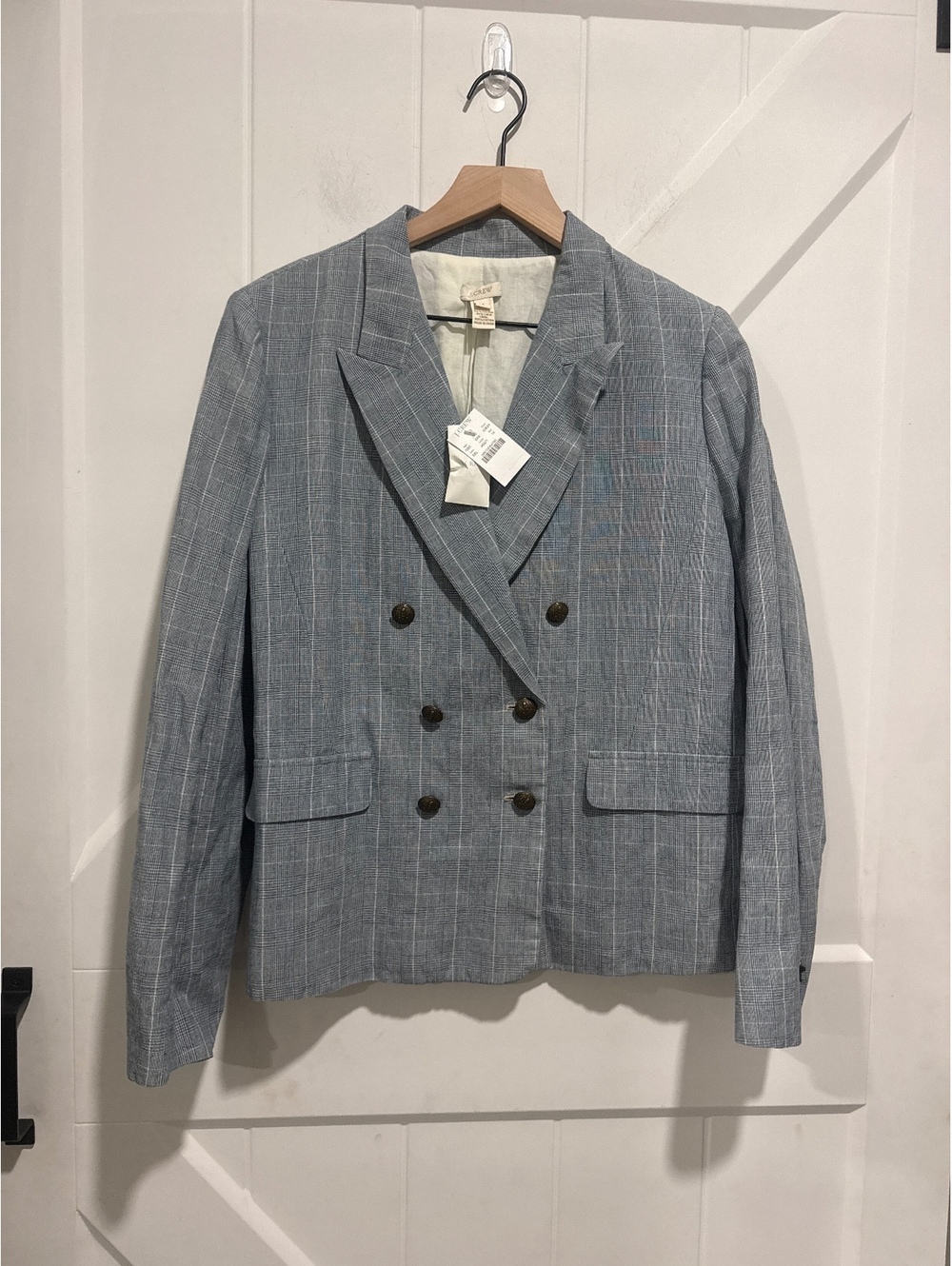 J.Crew Women's Linen Blend Double-Breasted Plaid Blazer, NWT, Size 14